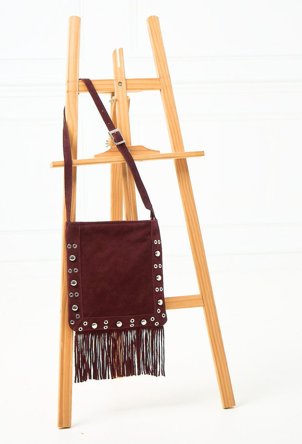 Fringe Suede Messenger Burgundy