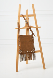 Fringe Suede Messenger Bag Taupe