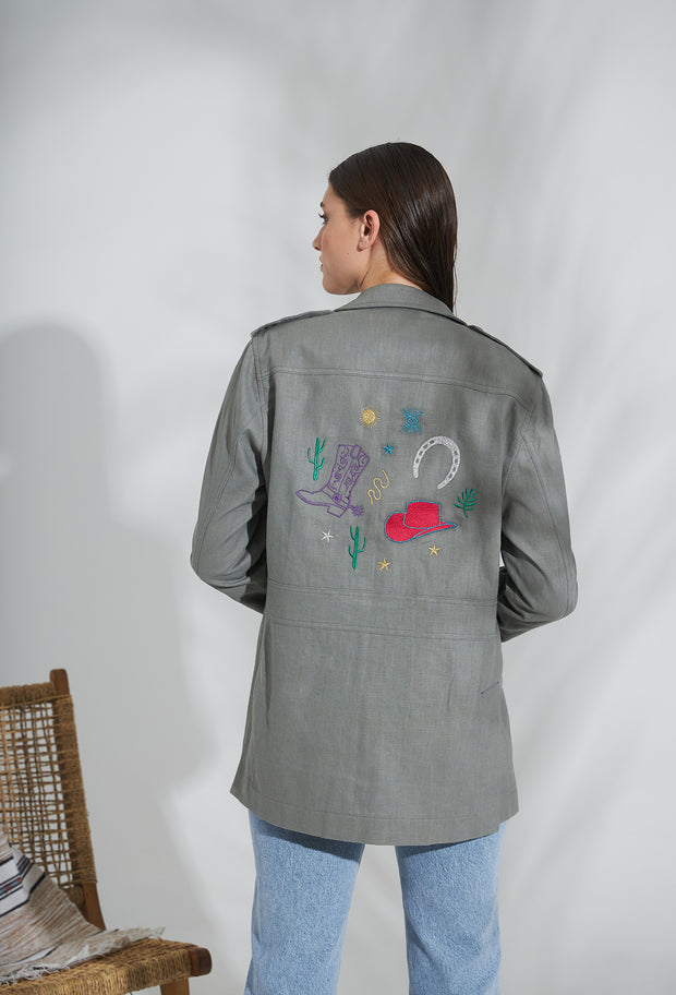Wild West Linen Safari Jacket Grey