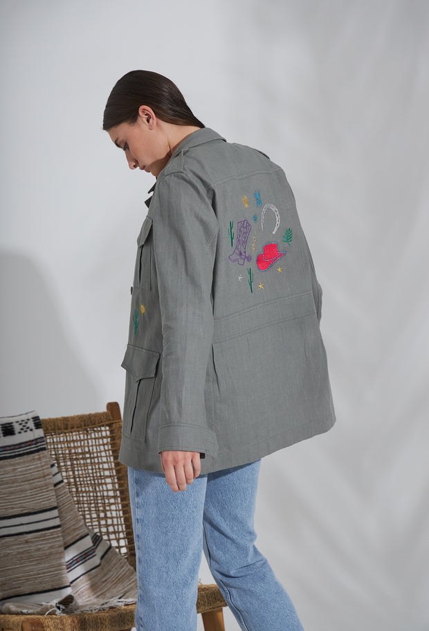 Wild West Linen Safari Jacket Grey