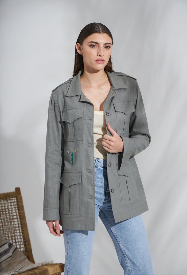 Wild West Linen Safari Jacket Grey