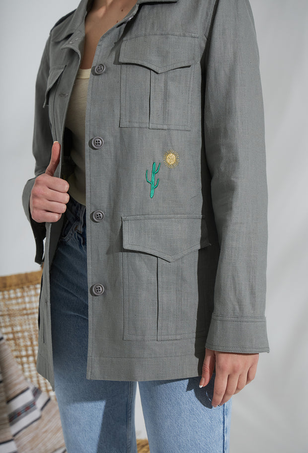 Wild West Linen Safari Jacket Grey
