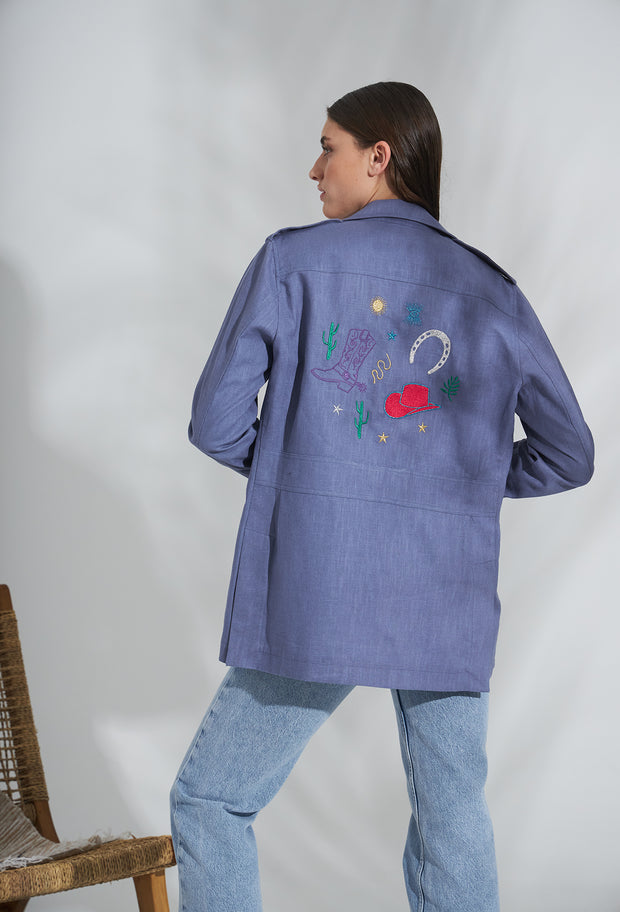 Wild West Linen Safari Jacket Indigo