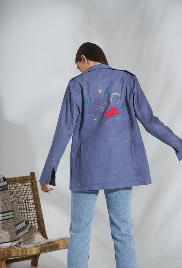 Wild West Linen Safari Jacket Indigo