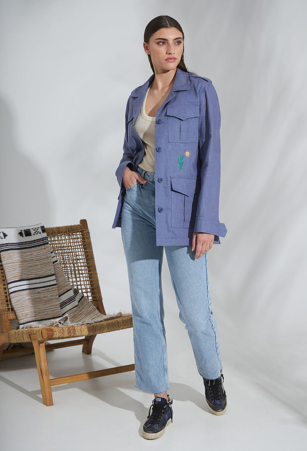 Wild West Linen Safari Jacket Indigo