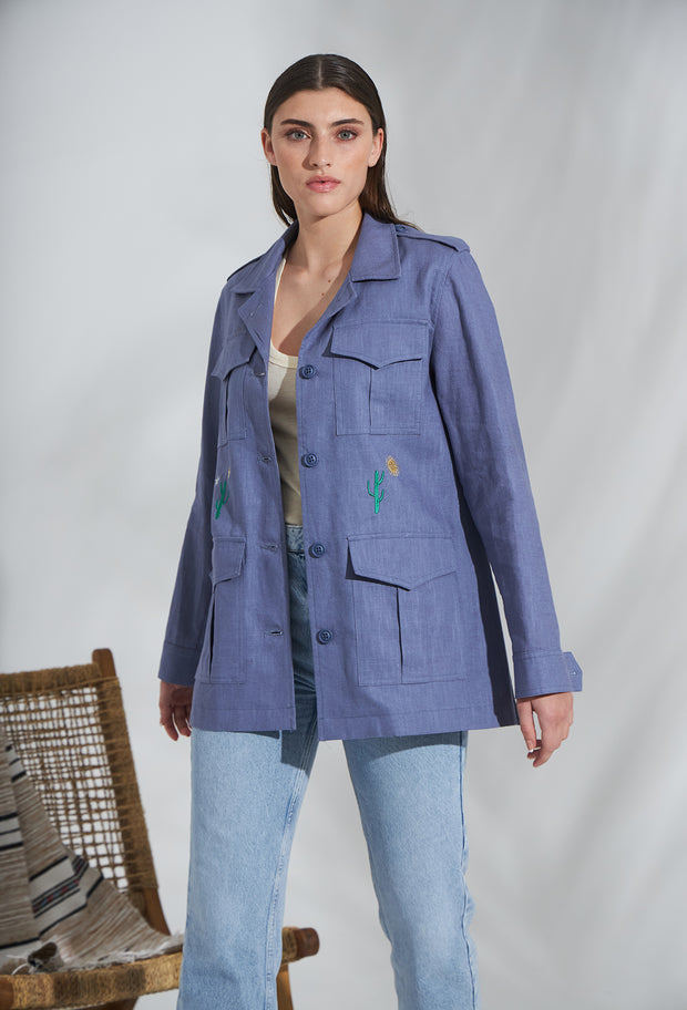 Wild West Linen Safari Jacket Indigo