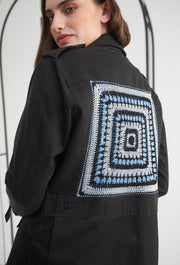 Lurex Square Crochet Safari Jacket Black