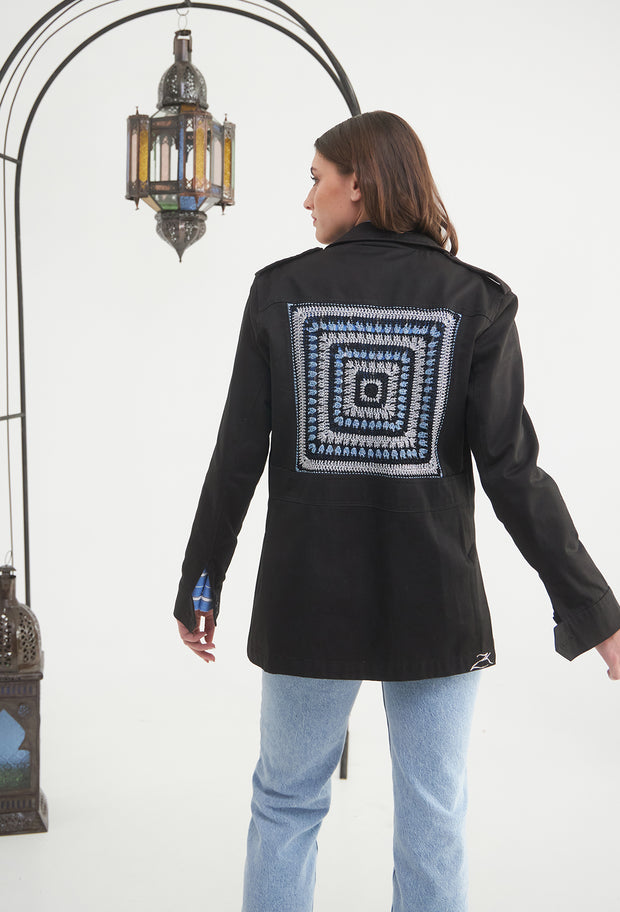 Lurex Square Crochet Safari Jacket Black