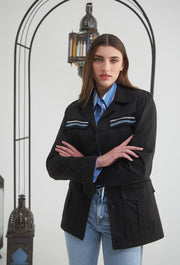 Lurex Square Crochet Safari Jacket Black