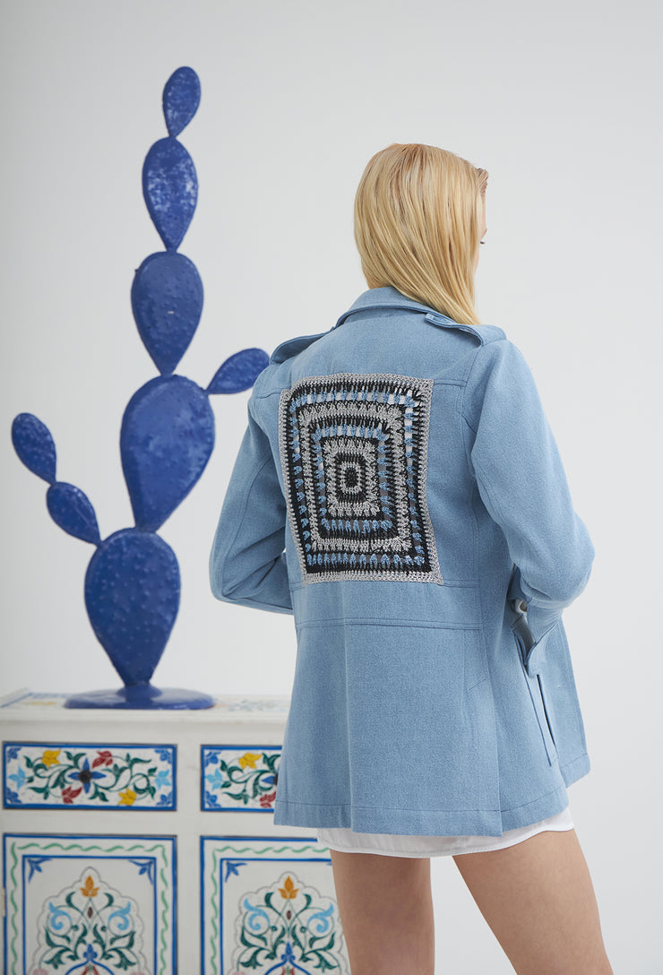 Lurex Square Crochet Safari Jacket Denim