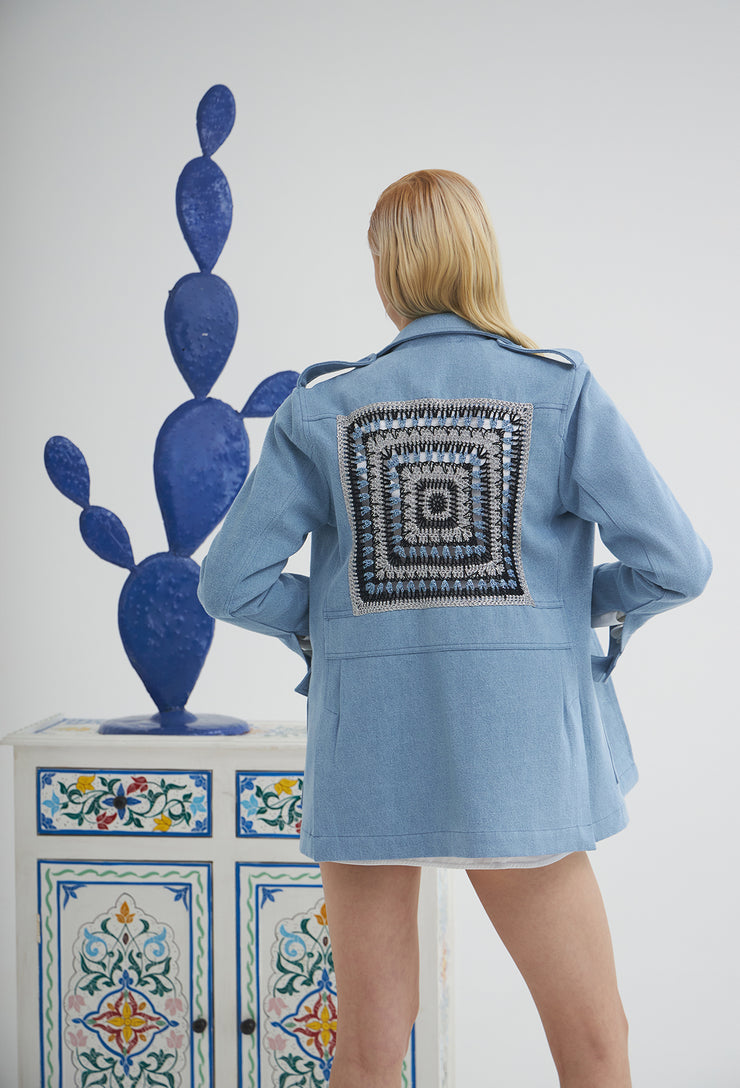 Lurex Square Crochet Safari Jacket Denim