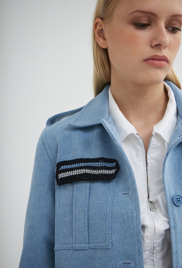 Lurex Square Crochet Safari Jacket Denim
