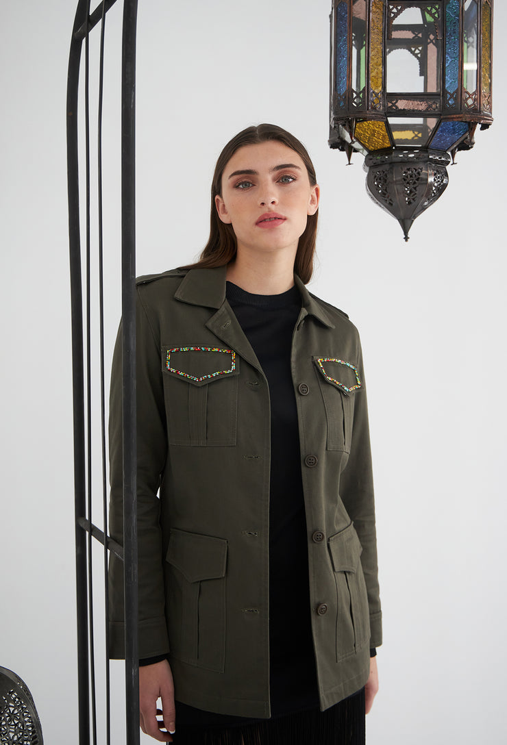 Raffia Eye Safari Jacket Khaki