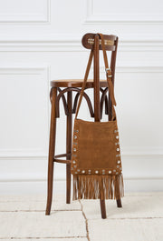 Fringe Suede Messenger Bag Taupe