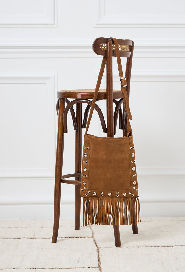 Fringe Suede Messenger Bag Taupe