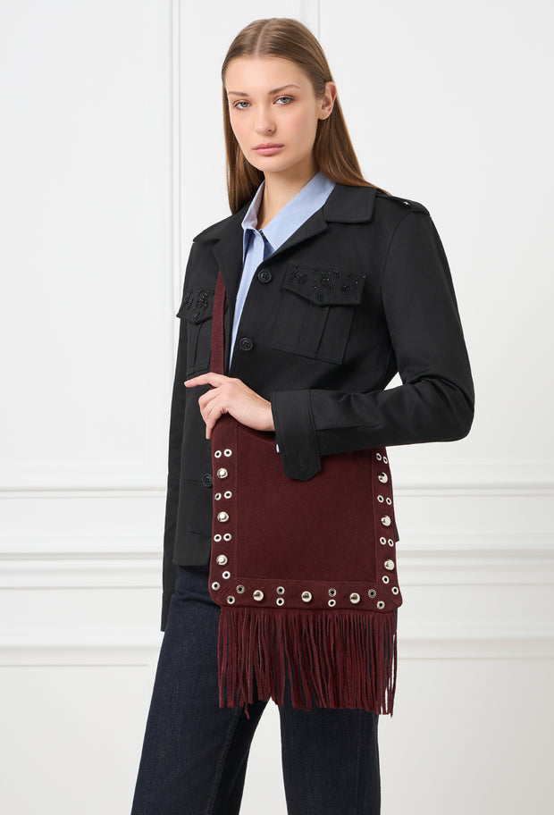 Fringe Suede Messenger Burgundy