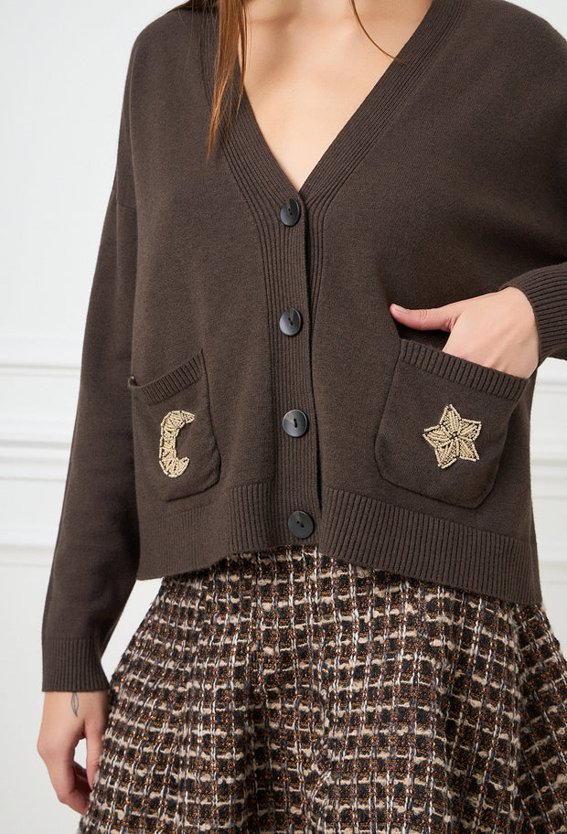 Midnight Knitted Cardigan Brown