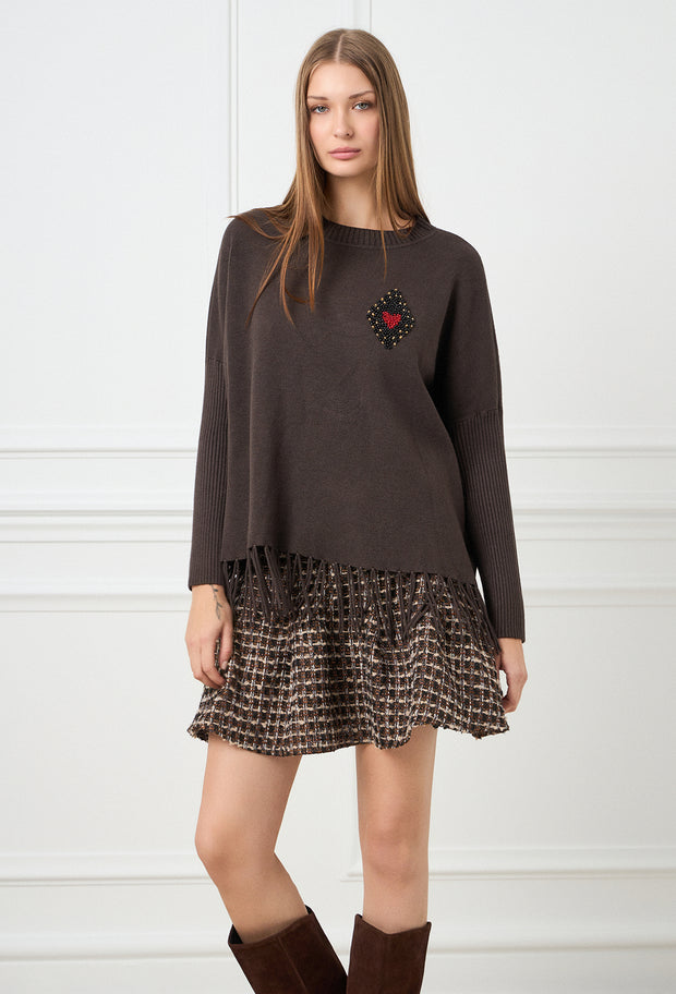 Ace Heart Knitted Sweater Brown