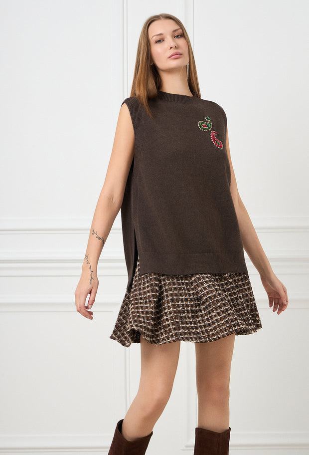 Paisley Knitted Vest Brown