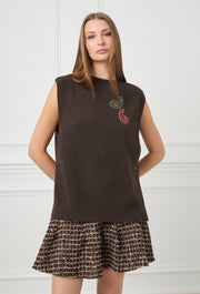 Paisley Knitted Vest Brown