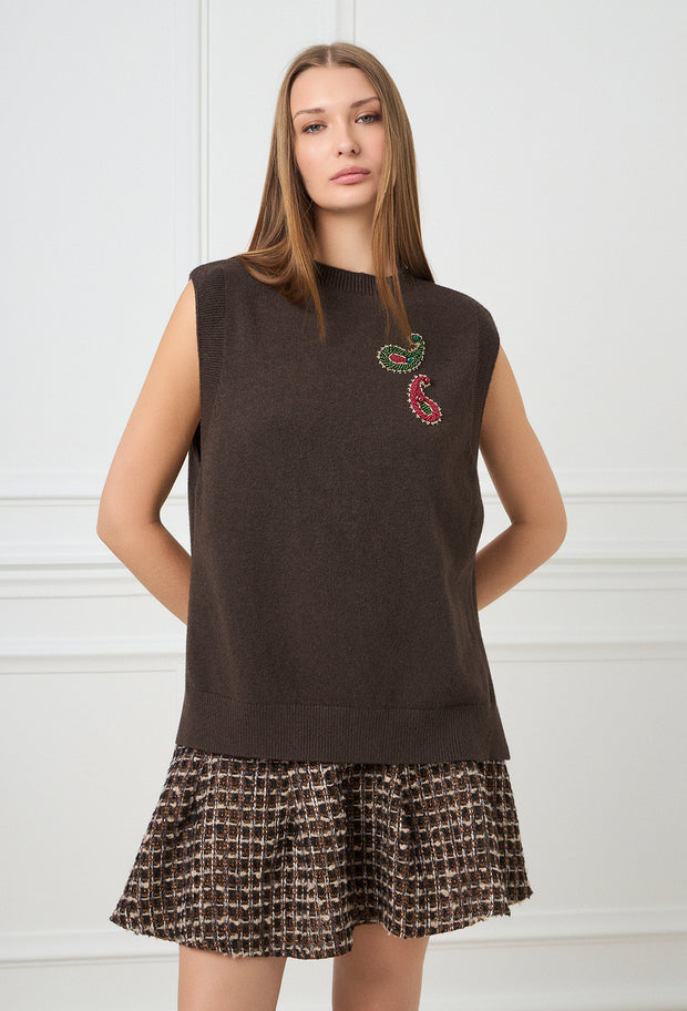 Paisley Knitted Vest Brown