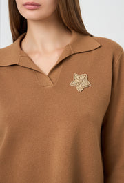 Star Knitted Polo Sweater Camel