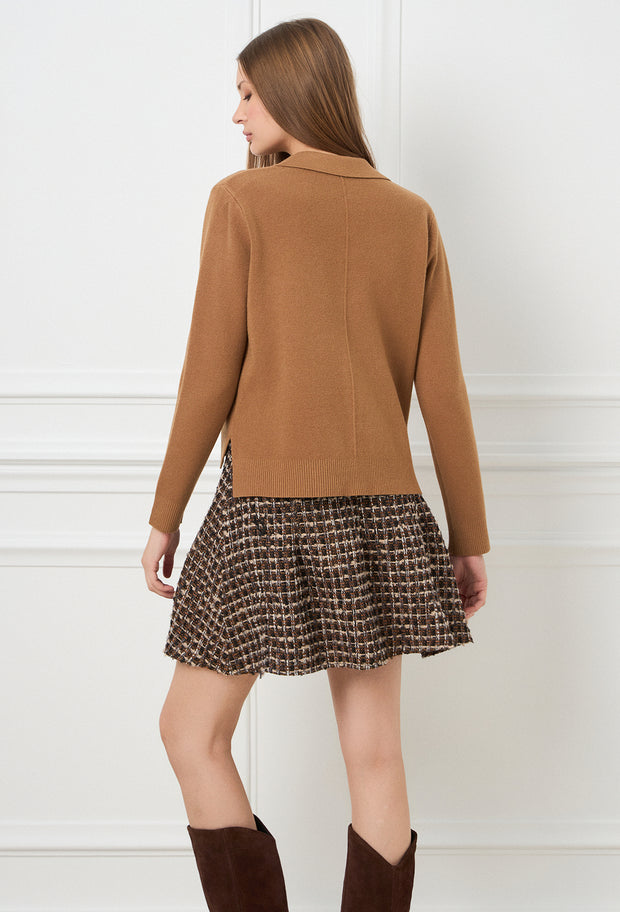 Star Knitted Polo Sweater Camel