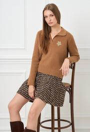 Star Knitted Polo Sweater Camel