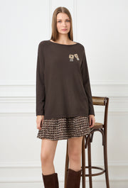 Pearl Jewel Knitted Blouse Brown