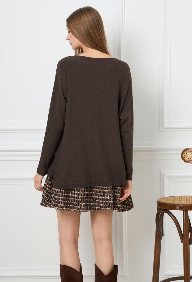 Pearl Jewel Knitted Blouse Brown