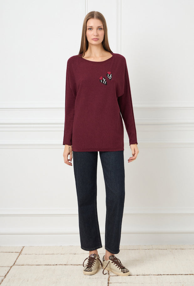 Double Heart Knitted Blouse Burgundy
