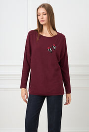 Double Heart Knitted Blouse Burgundy