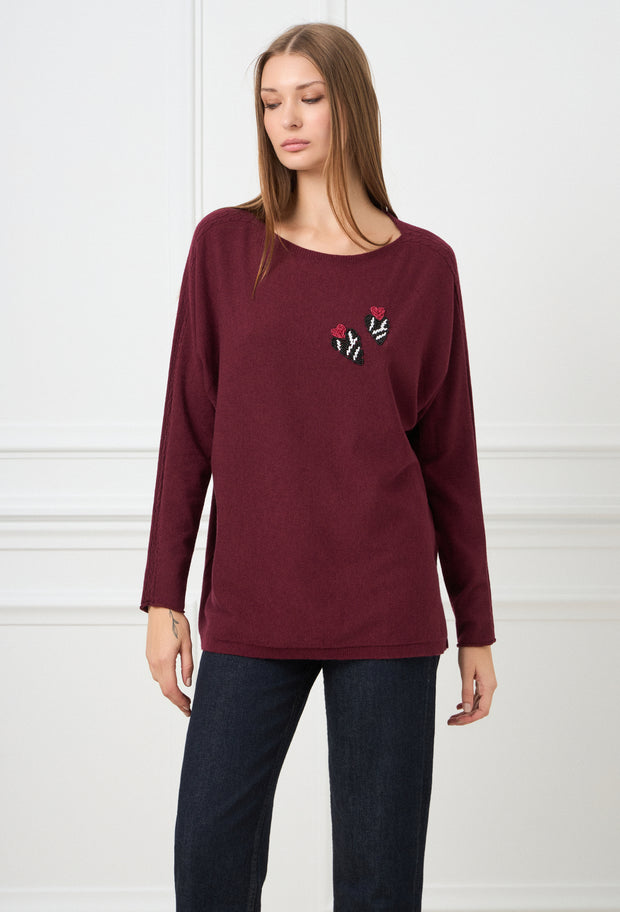 Double Heart Knitted Blouse Burgundy