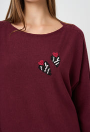 Double Heart Knitted Blouse Burgundy