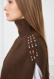 Lines Knitted Poncho Brown