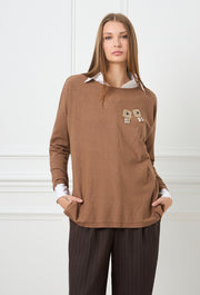 Pearl Jewel Knitted Blouse Caramel