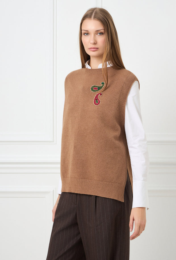 Paisley Knitted Vest Camel