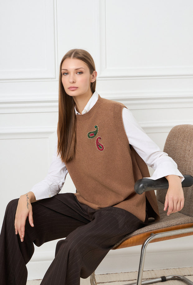 Paisley Knitted Vest Camel