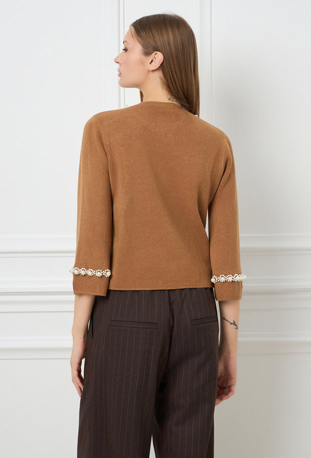 Pearl Love Knitted Top Camel