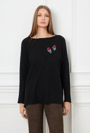Double Heart Knitted Blouse Black