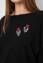 Double Heart Knitted Blouse Black