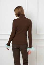 Feather Knitted Turtleneck Brown
