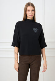 Heart Button Knitted Top Black