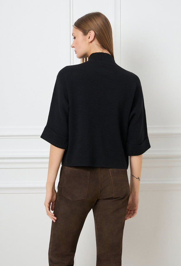 Heart Button Knitted Top Black