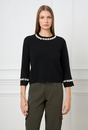 Pearl Love Knitted Top Black