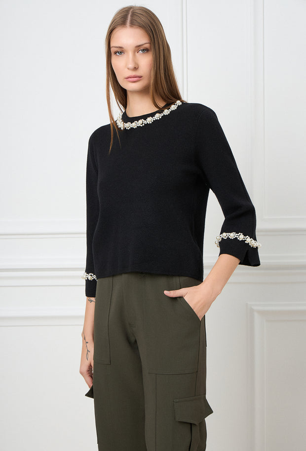 Pearl Love Knitted Top Black
