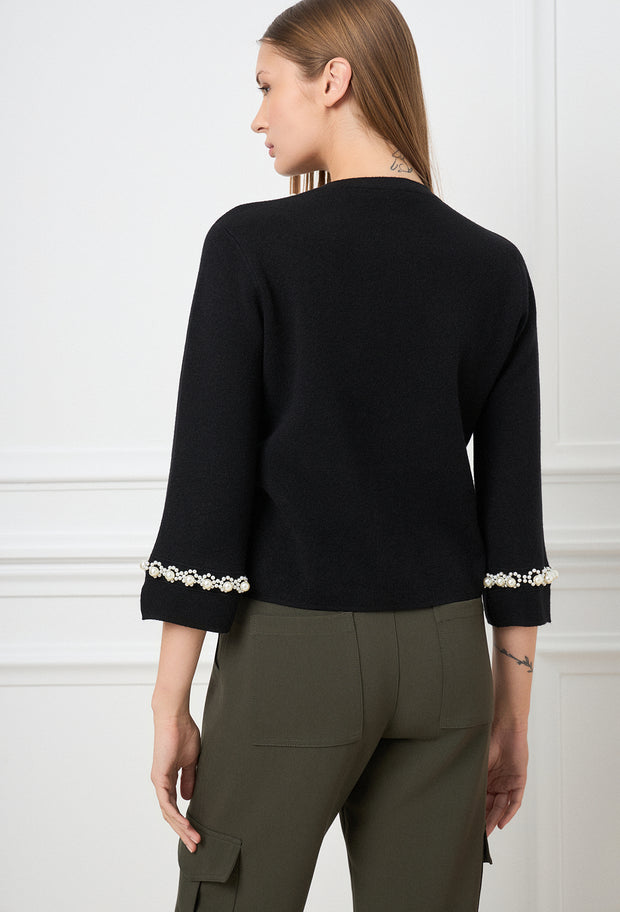Pearl Love Knitted Top Black