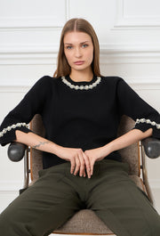 Pearl Love Knitted Top Black