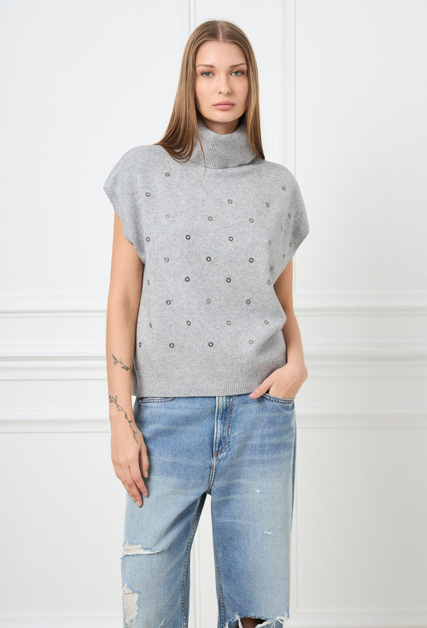 Rock Knitted Turtleneck Top Grey