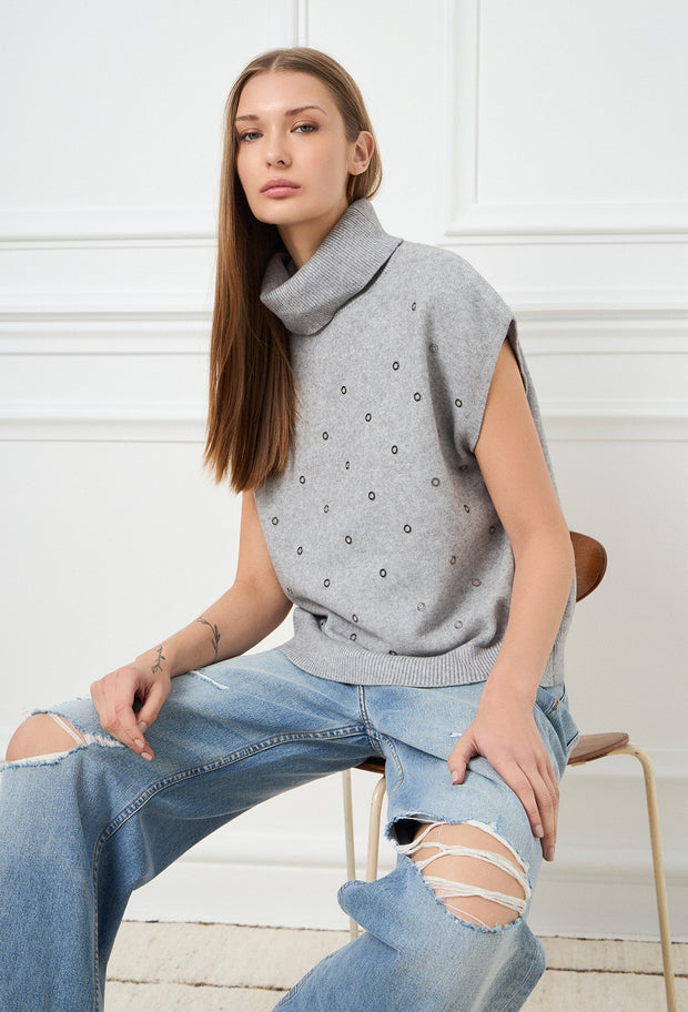 Rock Knitted Turtleneck Top Grey